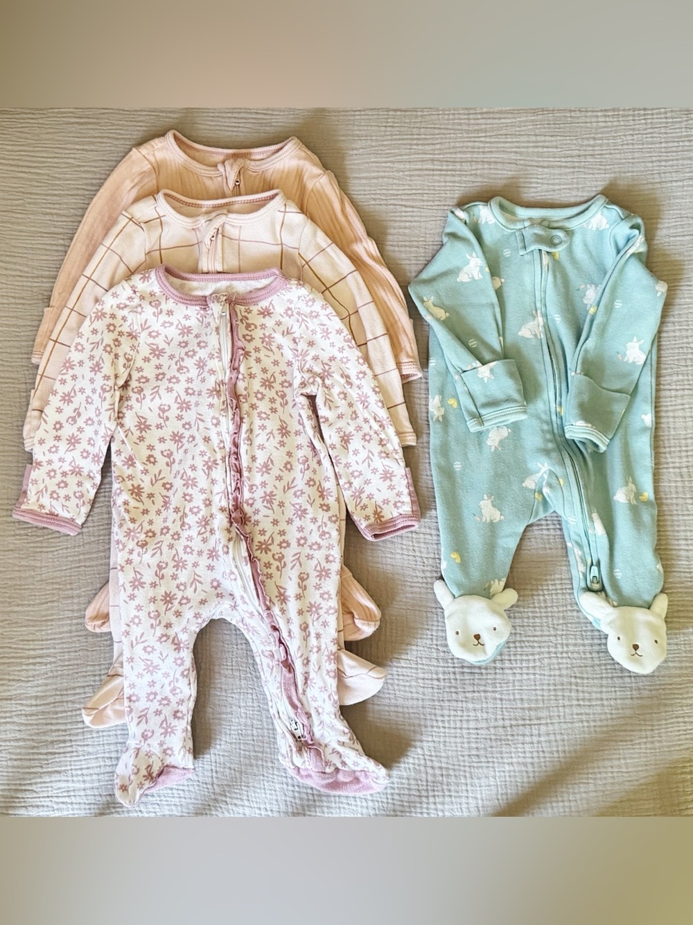 sleeper bundle • 0-3 months and newborn • bunny baby footie zipper pajamas